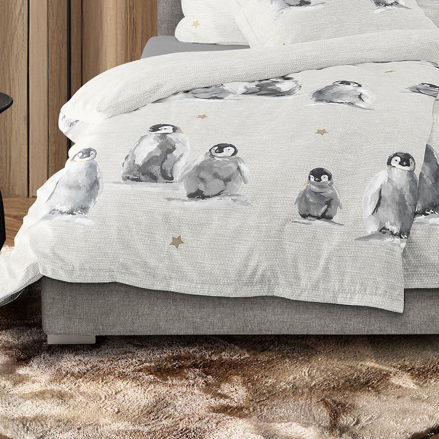 Irisette Biber Bettwäsche Panda 8645-80 Pinguine Sterne Natur 135x200