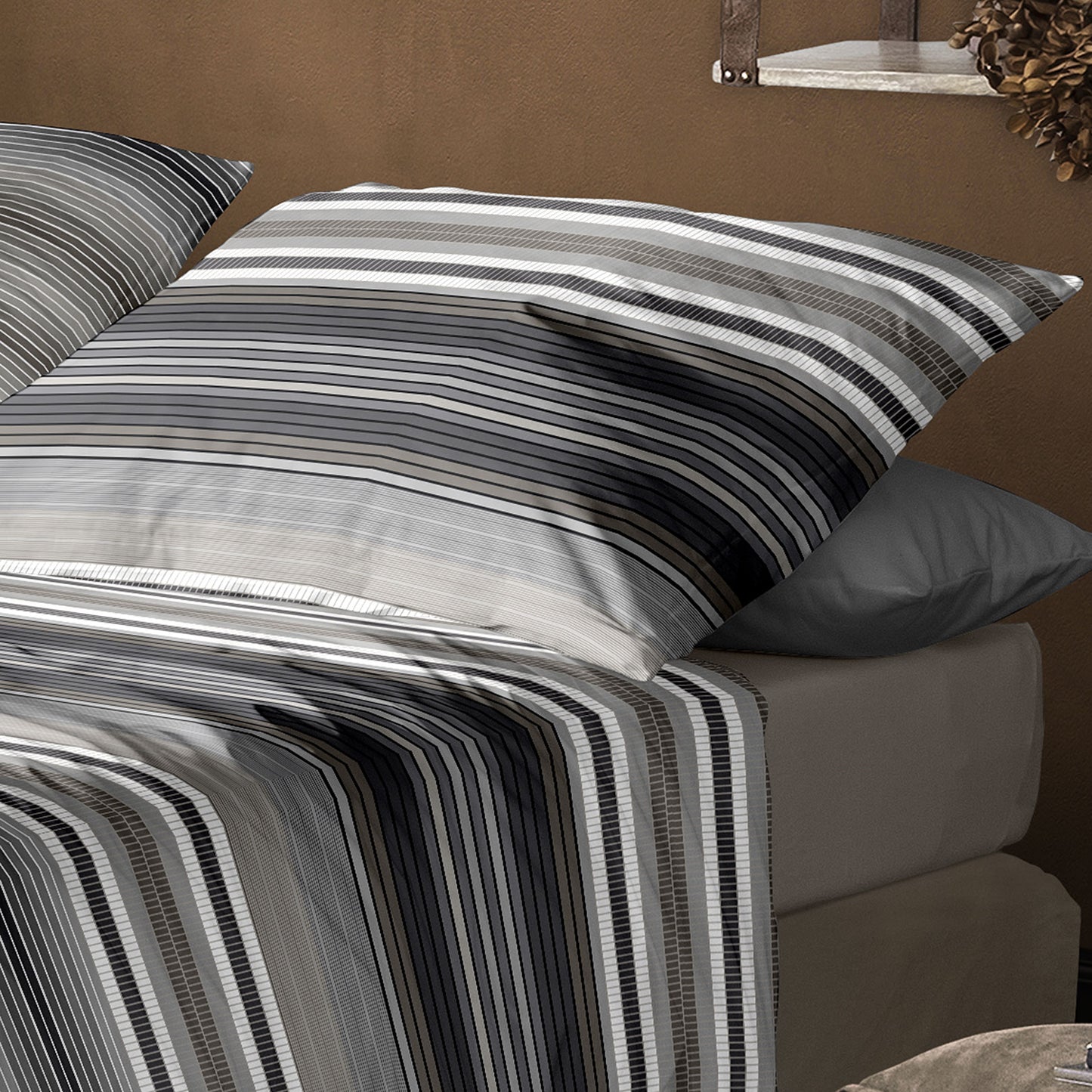 Irisette Mako Satin Bettwäsche Wave 8651-11 Streifen Grau Sand 135x200