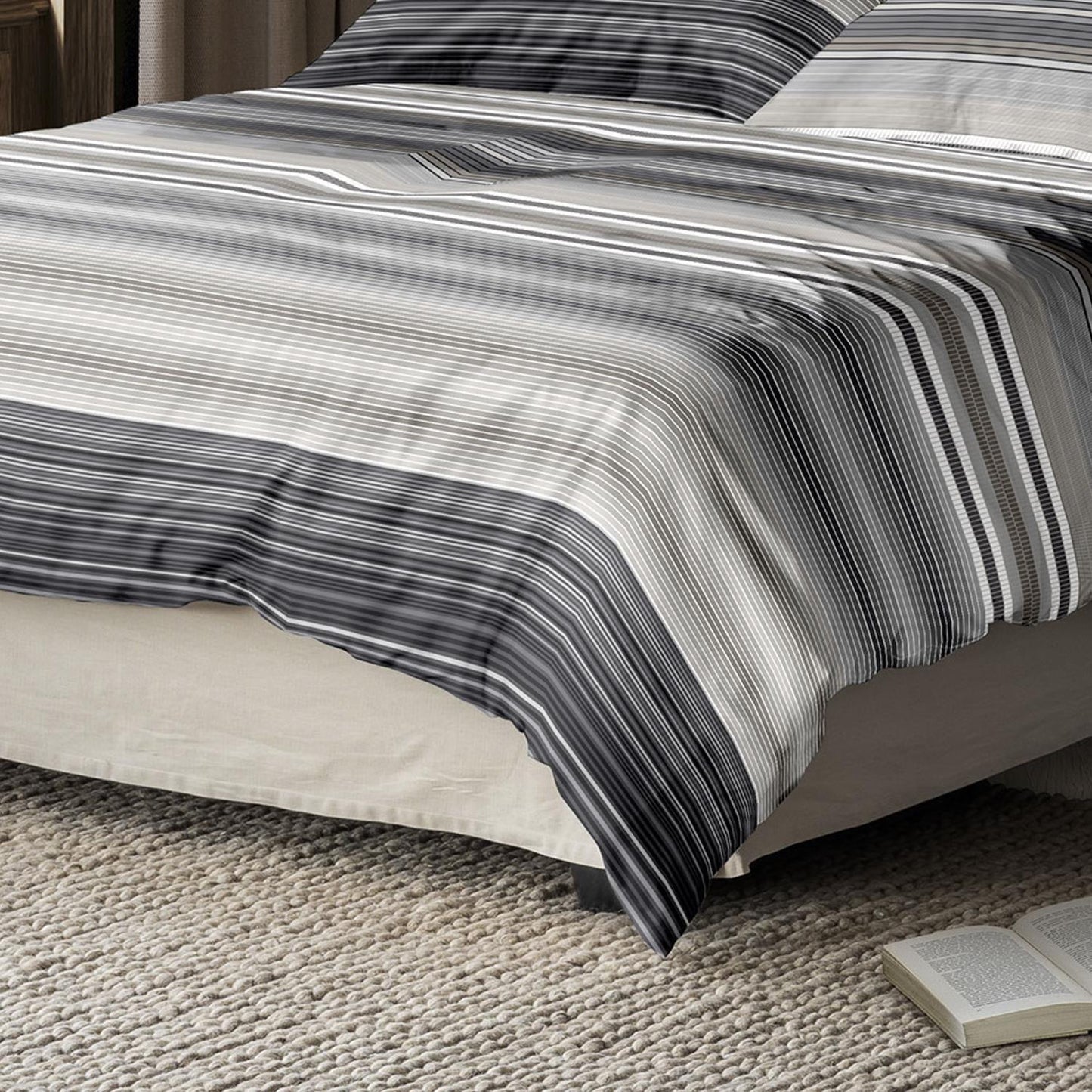 Irisette Mako Satin Bettwäsche Wave 8651-11 Streifen Grau Sand 135x200