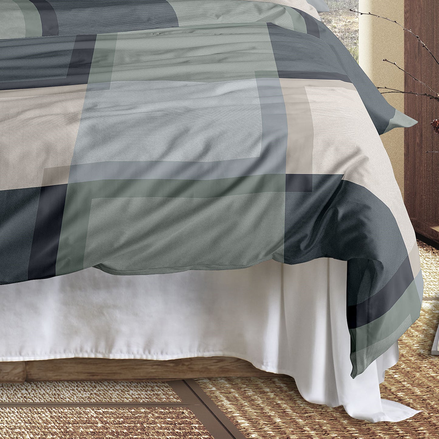 Irisette Mako Satin Bettwäsche Wave 8672-30 Kariert Blau Grün 135x200