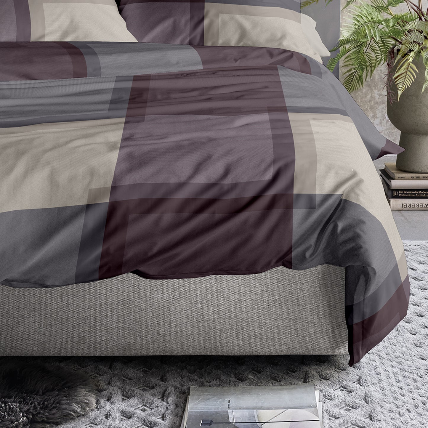 Irisette Mako Satin Bettwäsche Wave 8672-70 Karo beere grau