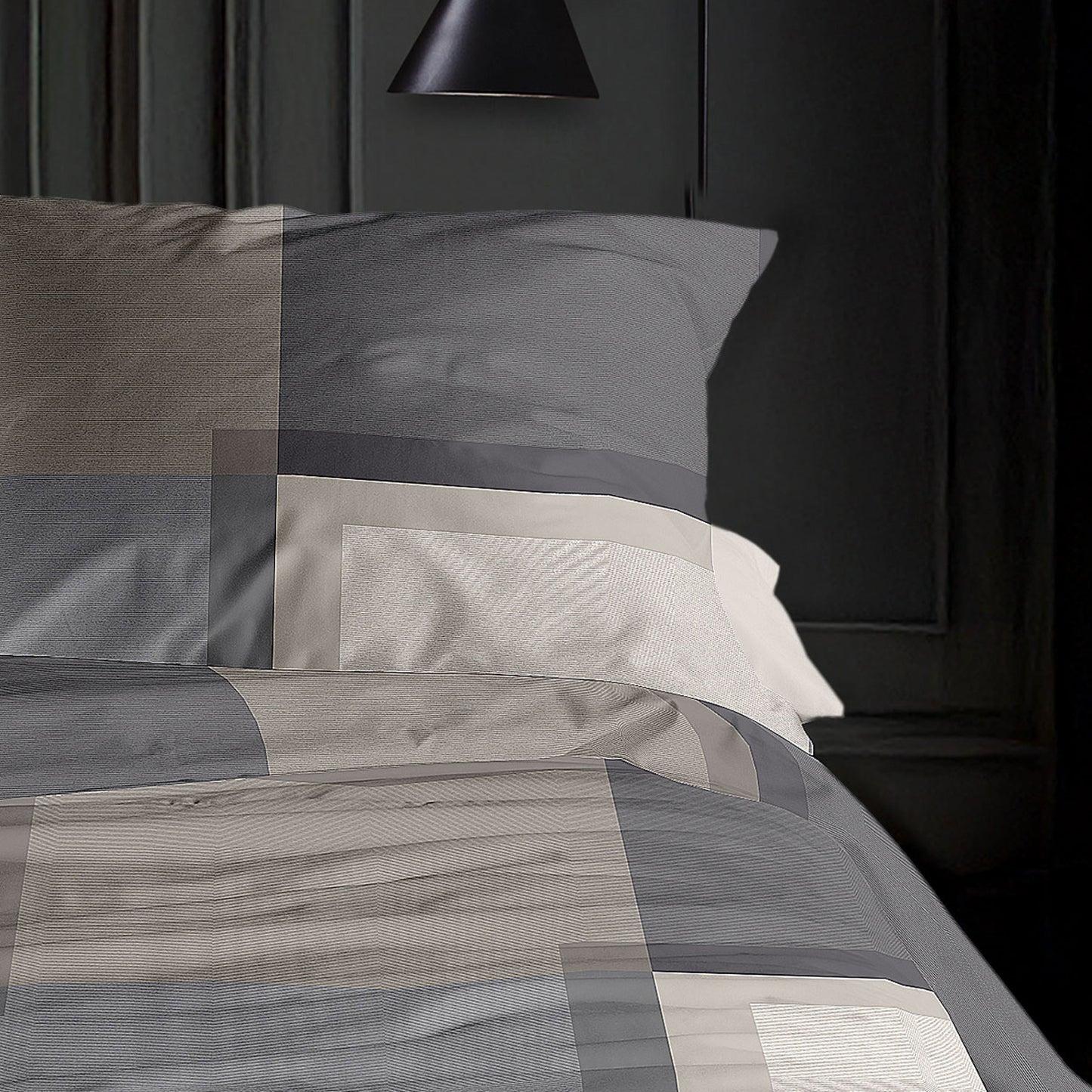 Irisette Mako Satin Bettwäsche Wave 8672-80 Kariert Grau Natur 135x200
