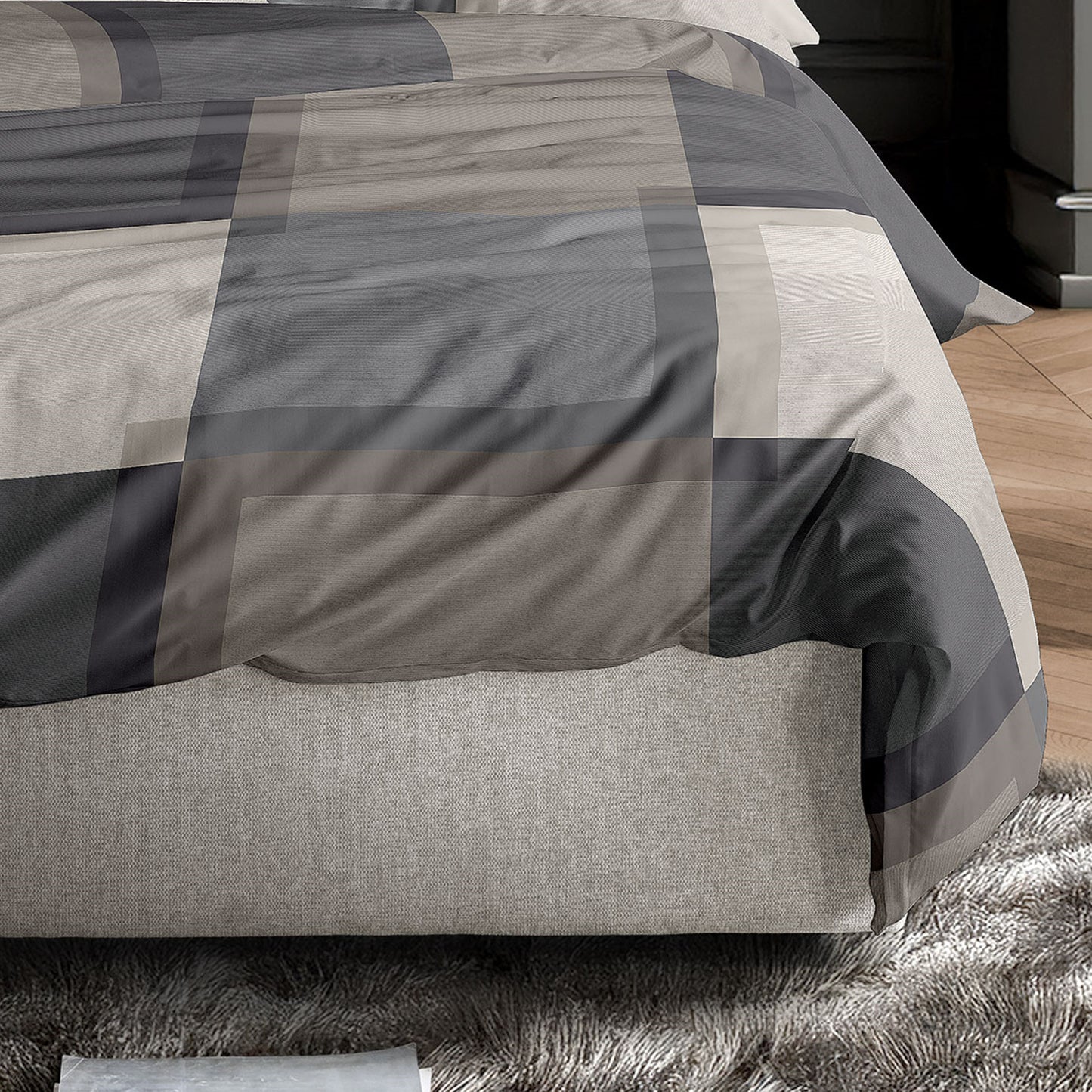 Irisette Mako Satin Bettwäsche Wave 8672-80 Kariert Grau Natur 135x200