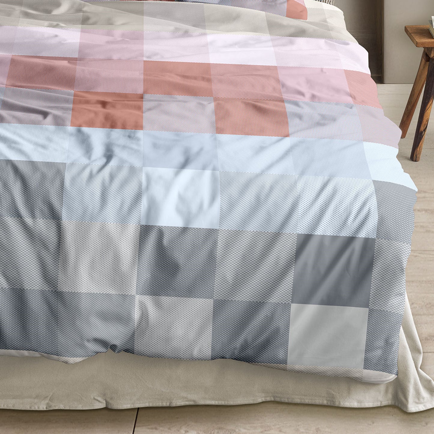 Irisette Mako Satin Bettwäsche Wave 8695-60 Karo rot blau 135x200