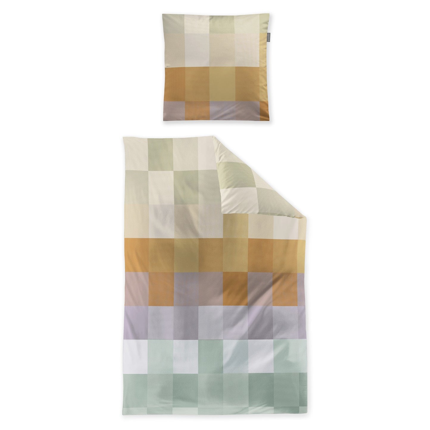 Irisette Mako Satin Bettwäsche Wave 8695-90 Karo gelb grün 135x200