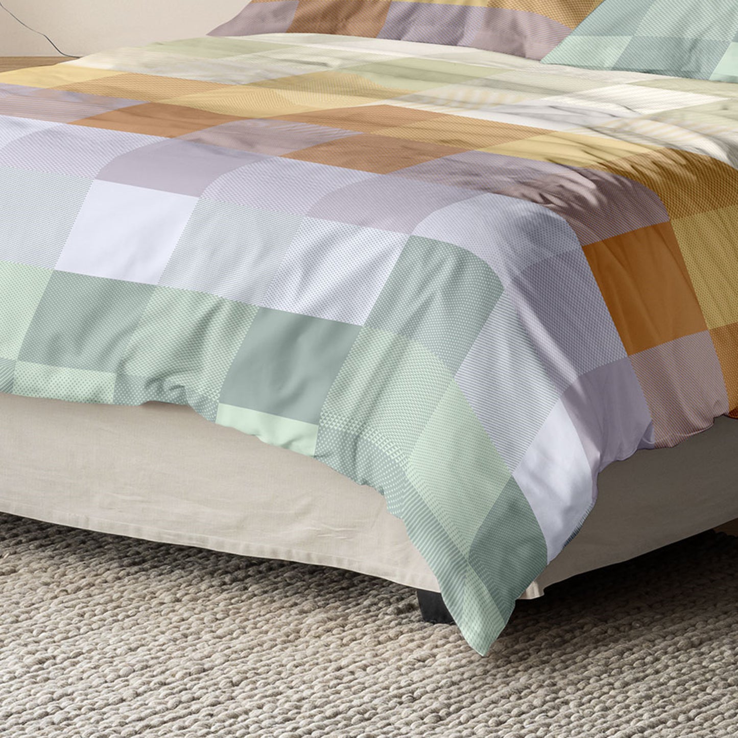 Irisette Mako Satin Bettwäsche Wave 8695-90 Karo gelb grün 135x200