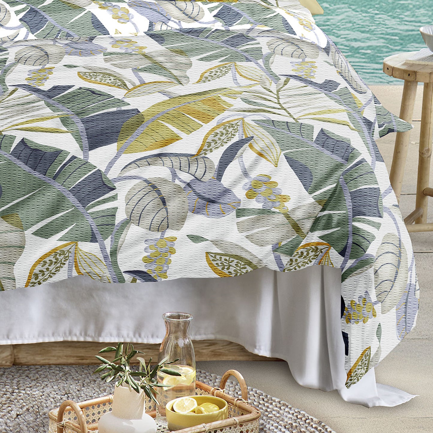 Irisette Seersucker Bettwäsche Easy 8697-20 Blätter blau grün 135x200