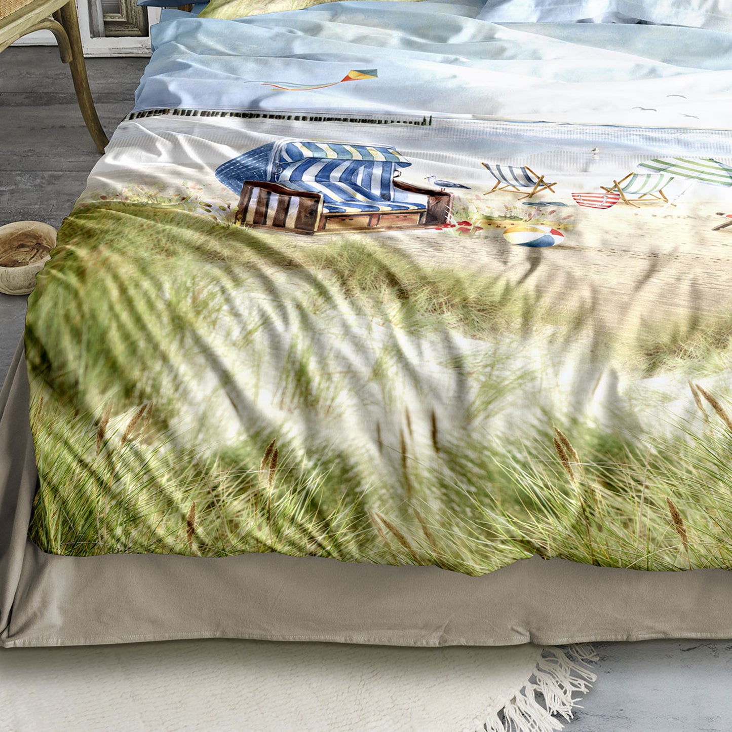 Irisette Mako Satin Bettwäsche Wave 8699-90 Strandkorb Dünen 135x200