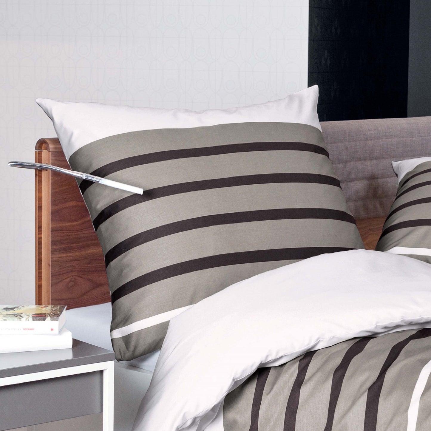 Bettwäsche Janine Mako Satin J.D. 87017-07 Streifen taupe 135x200