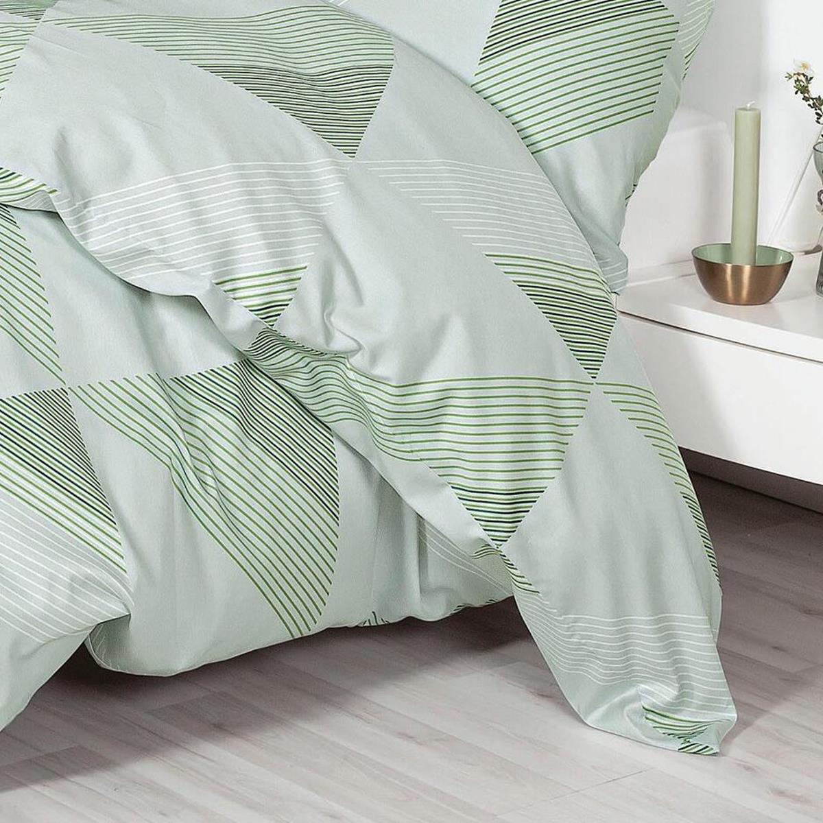 Bettwäsche Janine Mako Satin J.D. 87065-06 Streifen Grün 135x200
