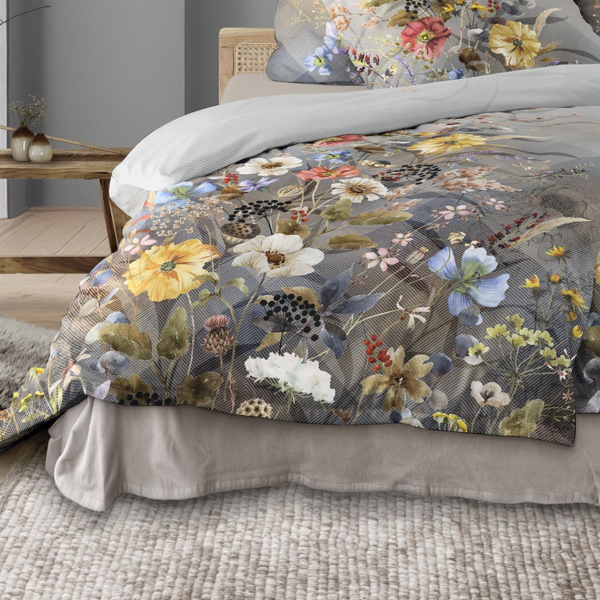 Irisette Flausch Cotton Bettwäsche Zobel 8707-90 Blumen grau 135x200