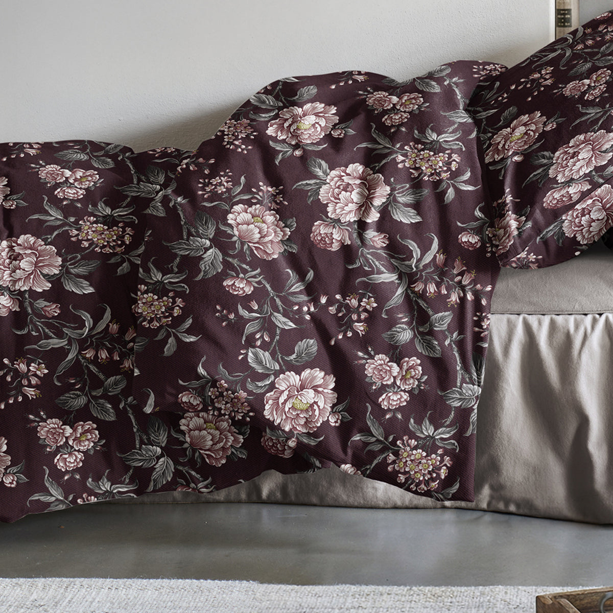 Irisette Biber Bettwäsche Meran 8708-60 Blumen weinrot 135x200