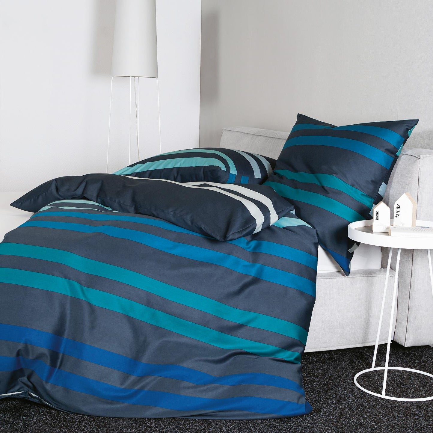 Bettwäsche Janine Mako Satin J.D. 87099-02 Streifen Denimblau 135x200