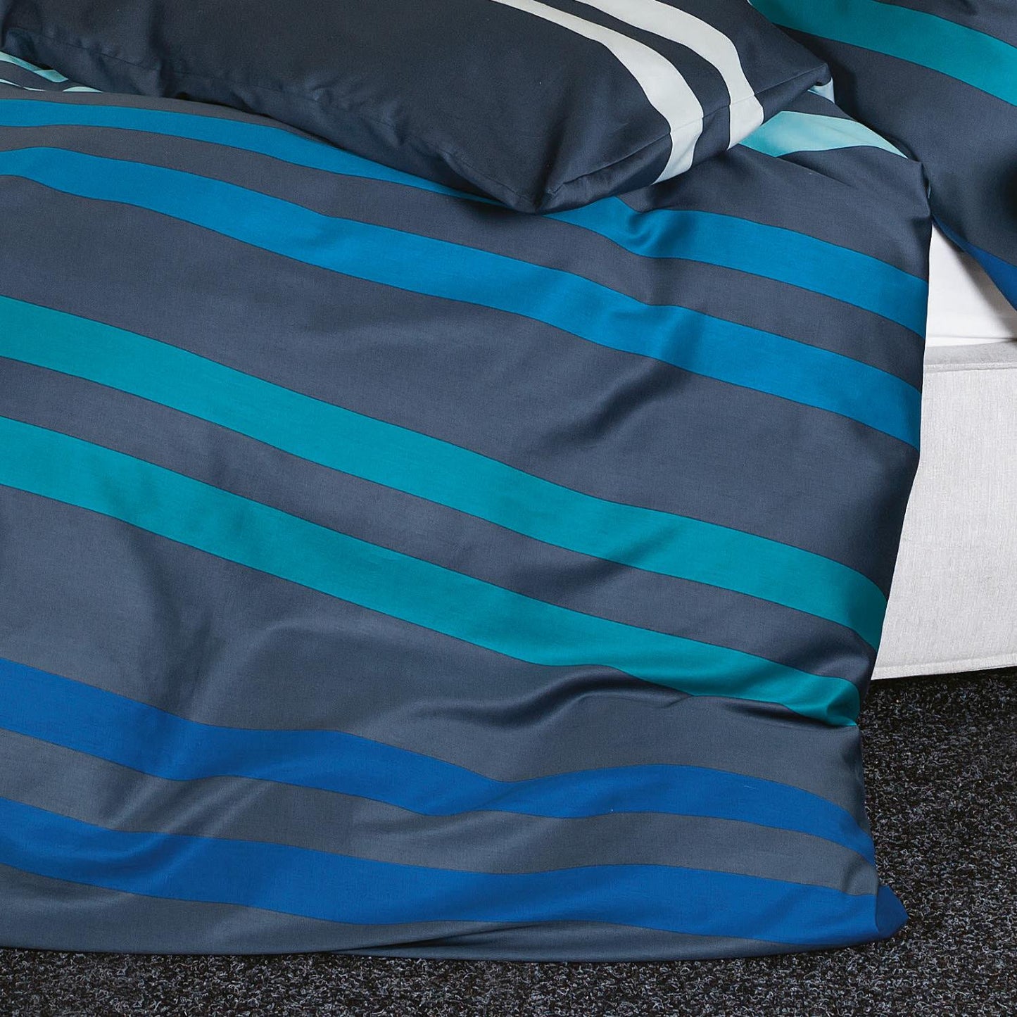 Bettwäsche Janine Mako Satin J.D. 87099-02 Streifen Denimblau 135x200