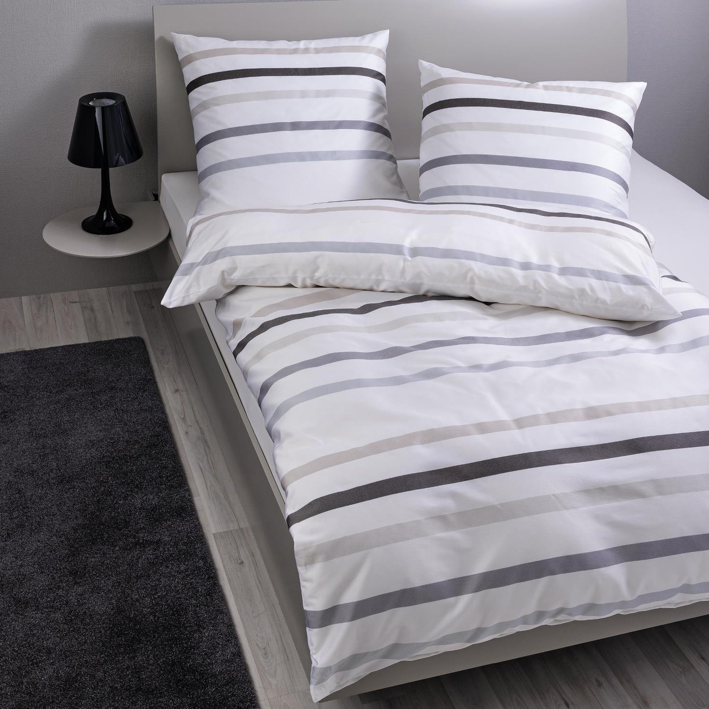 Bettwäsche Janine Mako Satin J.D. 87101-07 Streifen Taupegrau 155x220