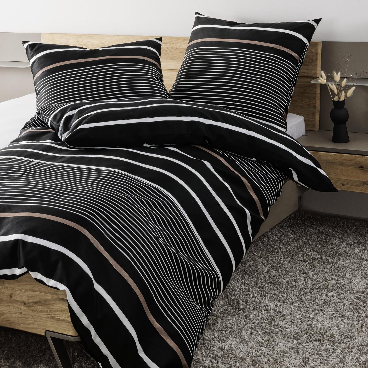 Bettwäsche Janine Mako Satin J.D. 87105-7 Streifen Schwarz 135x200