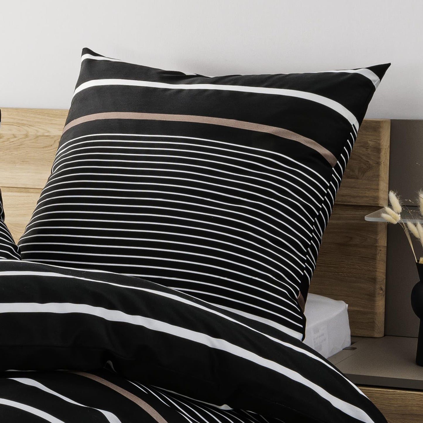 Bettwäsche Janine Mako Satin J.D. 87105-7 Streifen Schwarz 135x200