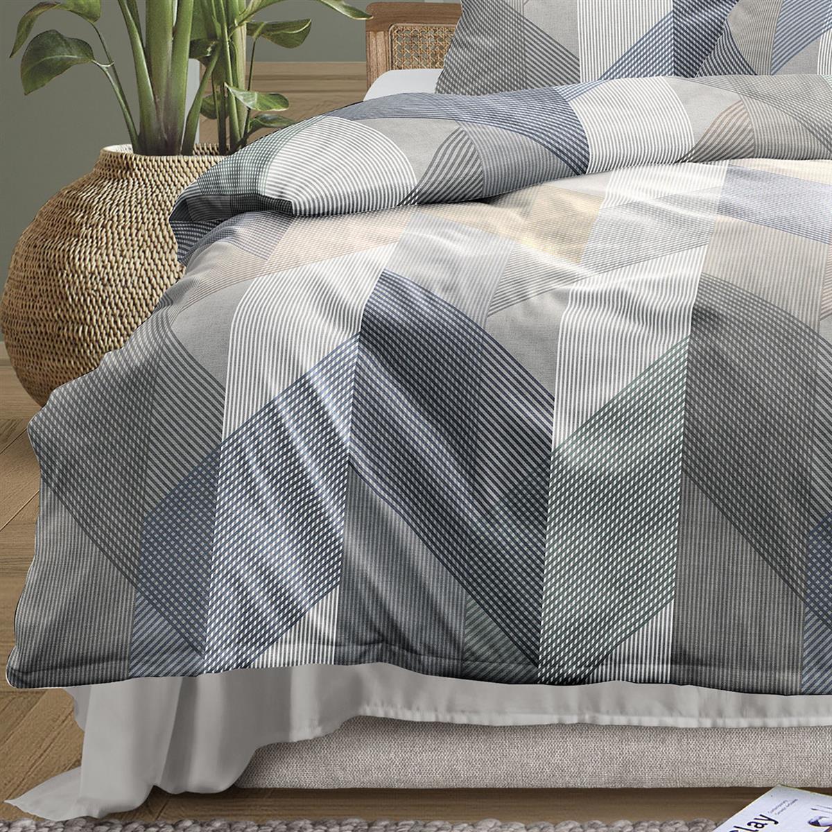 Bettwäsche Mako Satin Wave Natur mit Streifenmuster 135 x 200 cm
