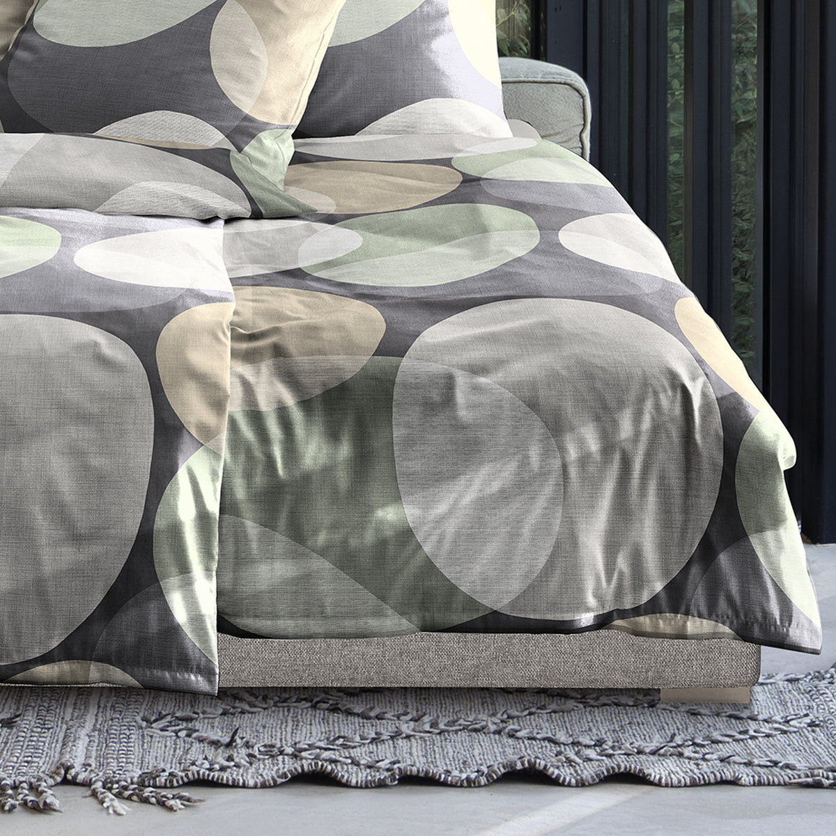 Irisette Biber Bettwäsche Meran 8755-11 Kreise grau grün taupe 135x200