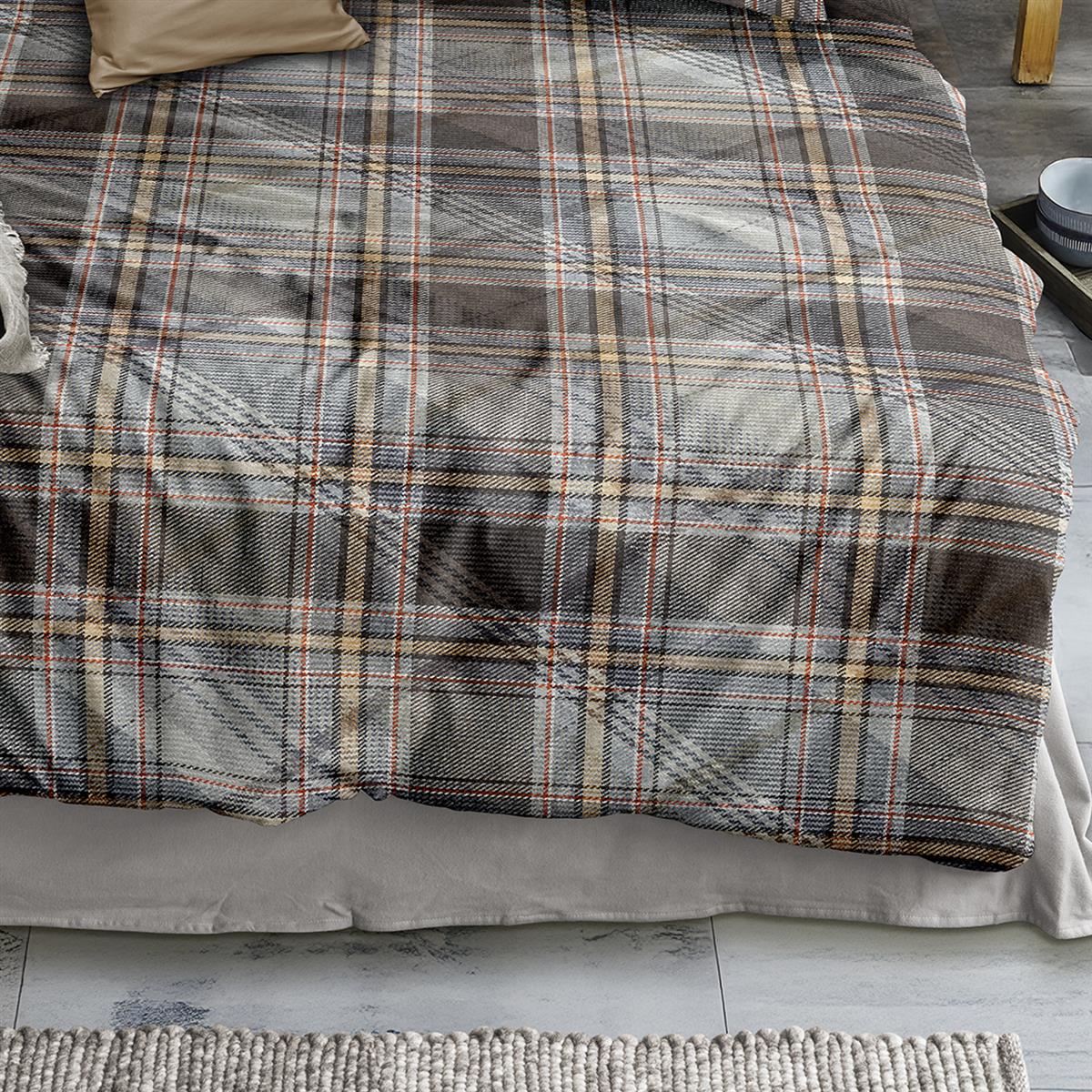 Bettwäsche Mako Satin Wave Grau mit Karomuster 135 x 200 cm