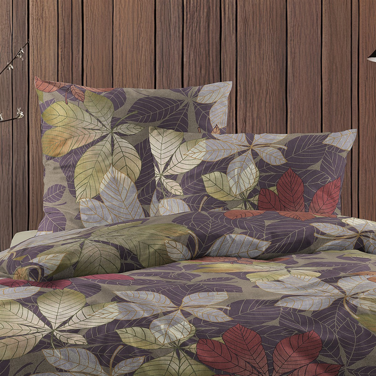 Irisette Flausch Cotton Bettwäsche Zobel 8792-90 Blätter braun 135x200