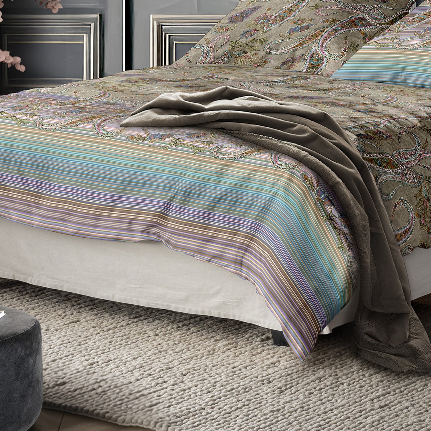 Irisette Mako Satin Bettwäsche Wave 8794-90 Paisley Streifen 135x200