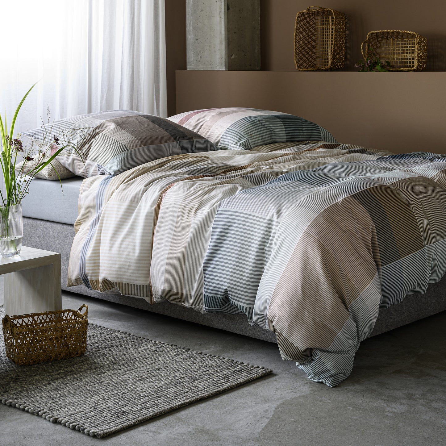 Irisette Mako Satin Bettwäsche Wave 8891-80 Natur Grau Blau 135x200