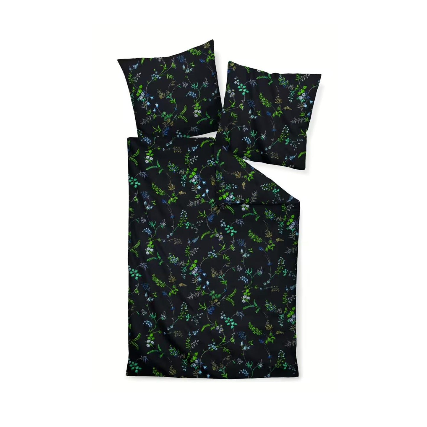 Janine Mako Satin Bettwäsche Moments 98094-08 Blumen Schwarz 135x200