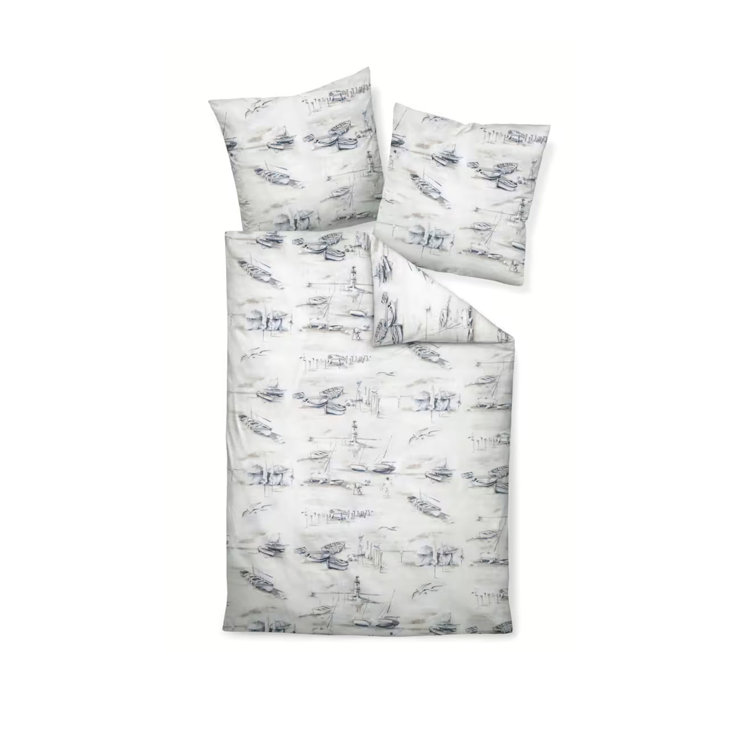 Janine Mako Satin Bettwäsche Moments 98101-02 Segelboot Blau 135x200