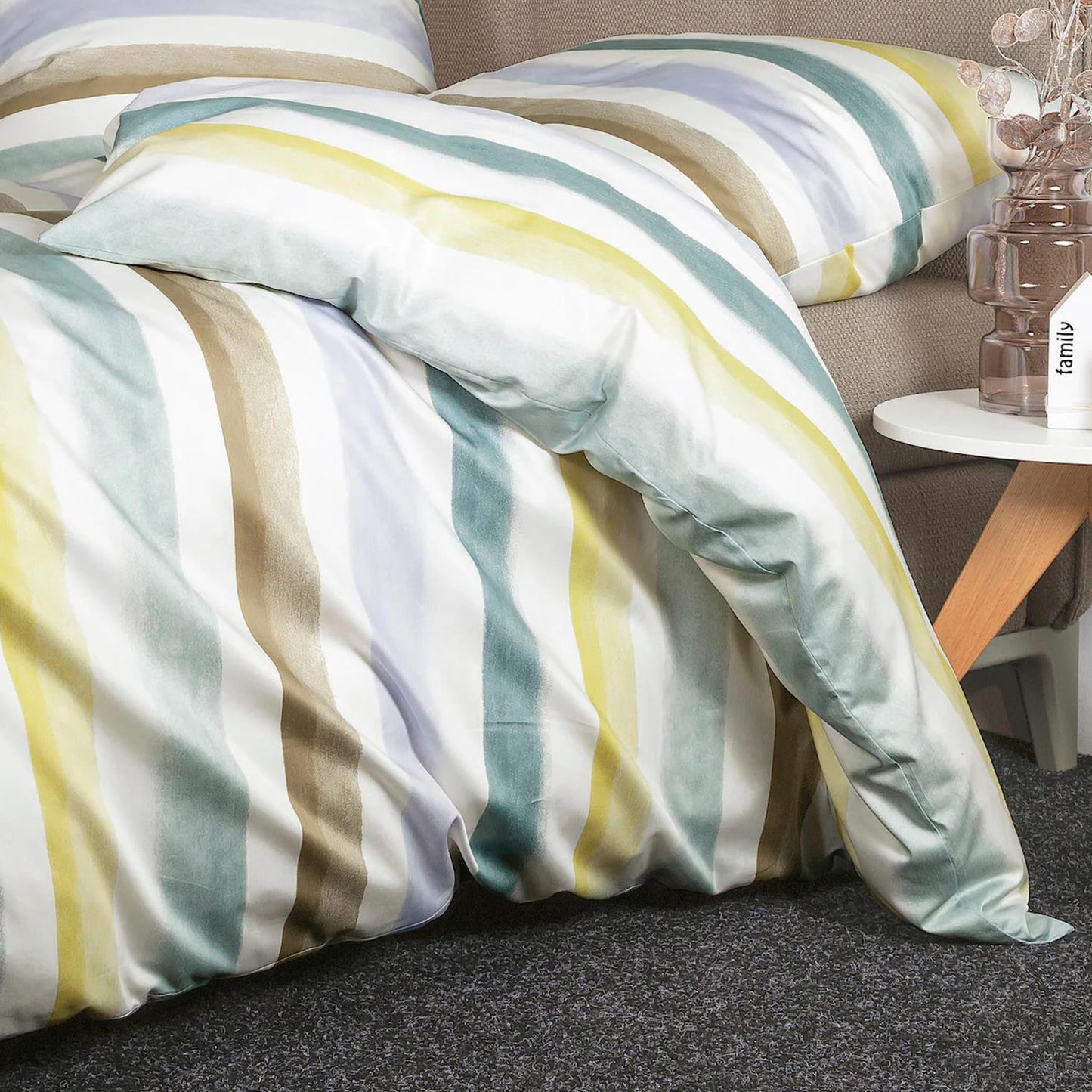 Janine Mako Satin Bettwäsche Moments 98113-06 Streifen Smaragd 135x200