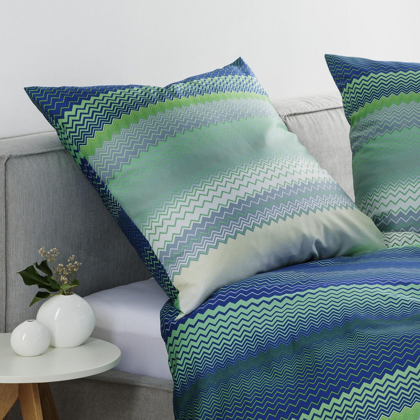Janine Mako Satin Bettwäsche Moments 98120-02 Zick-Zack Blau 135x200