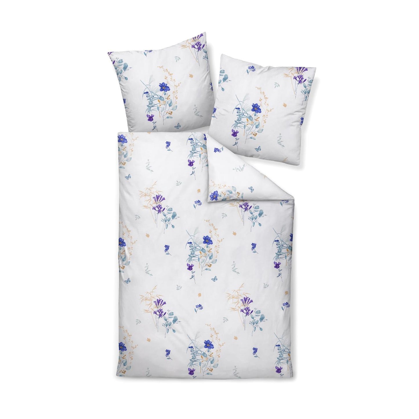 Janine Mako Satin Bettwäsche Moments 98122-02 Blumen Blau Lila 135x200