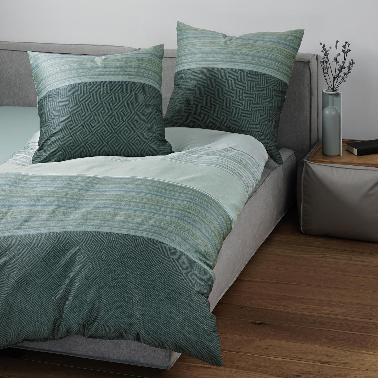 Janine Mako Satin Bettwäsche Moments 98124-06 Streifen Mint 135x200