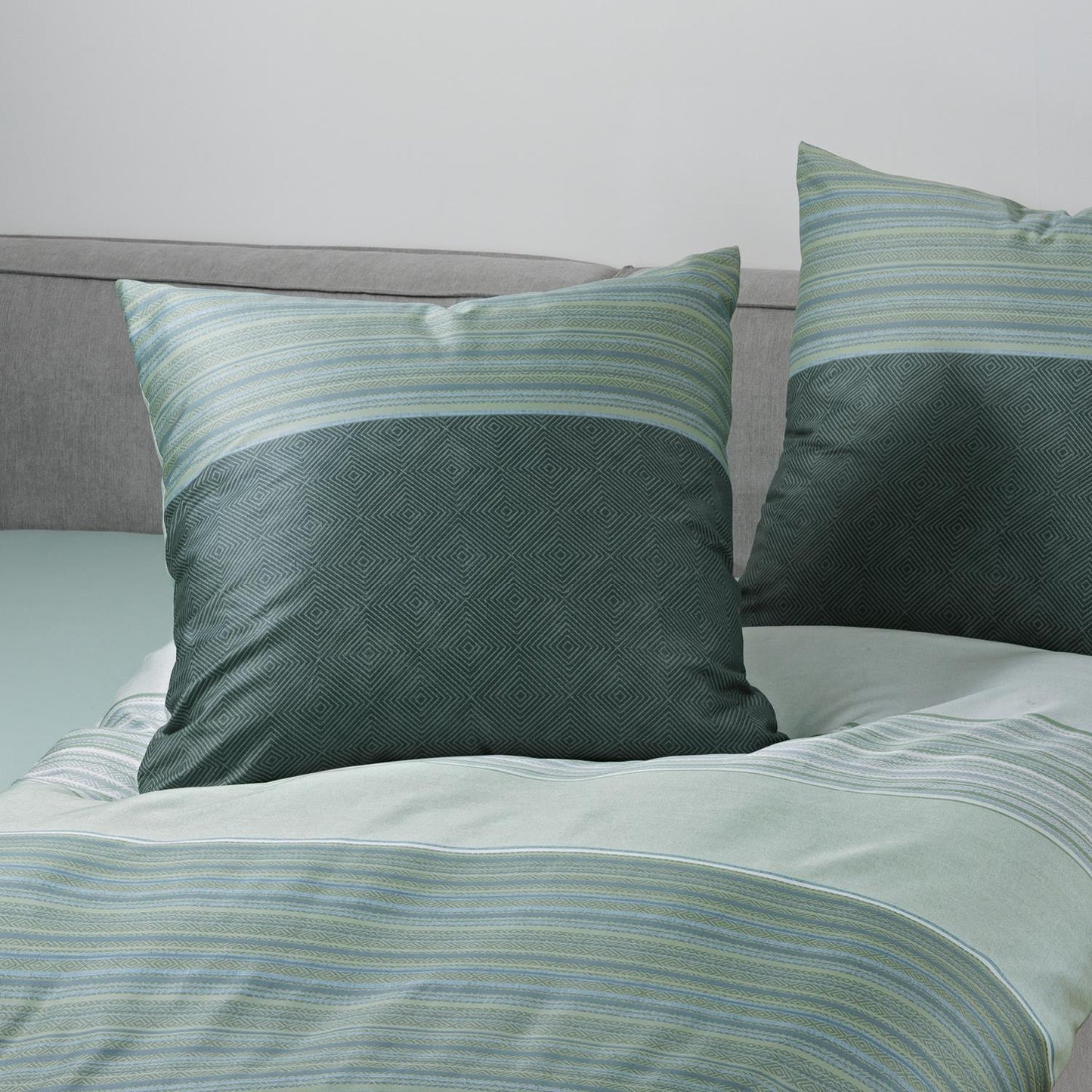Janine Mako Satin Bettwäsche Moments 98124-06 Streifen Mint 135x200