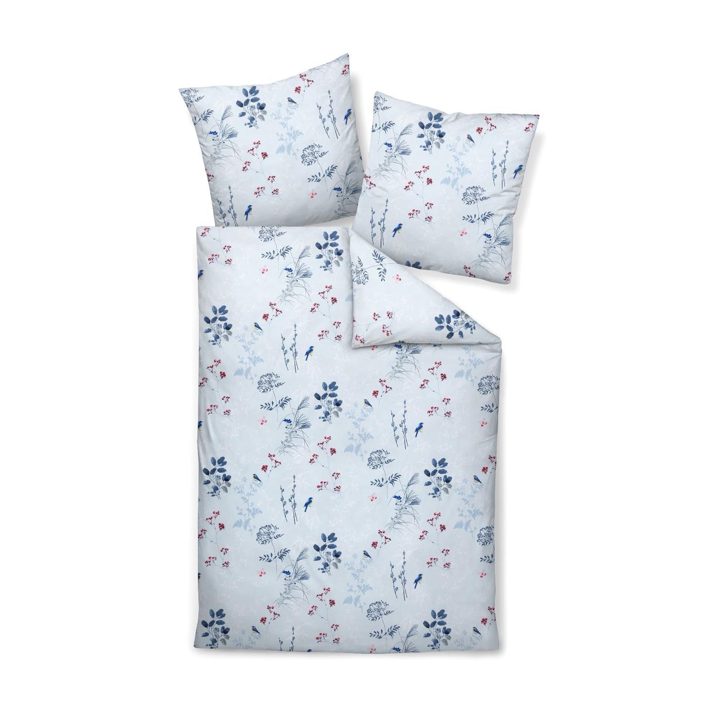 Janine Mako Satin Bettwäsche Moments 98126-02 Blumen Eisblau 135x200