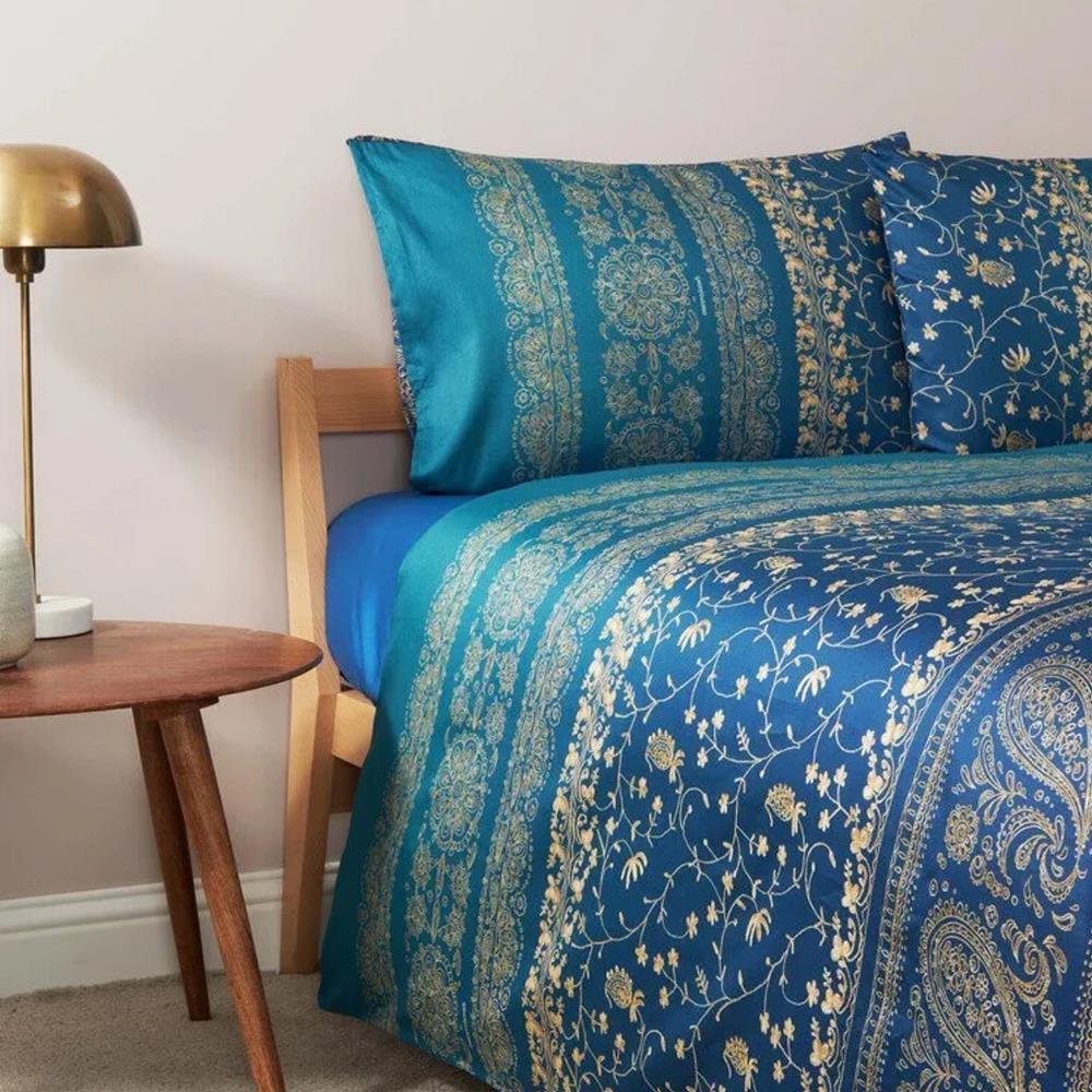 Bettwäsche Bassetti Mako Satin Brenta B1 Paisley Blau Gold 155x220