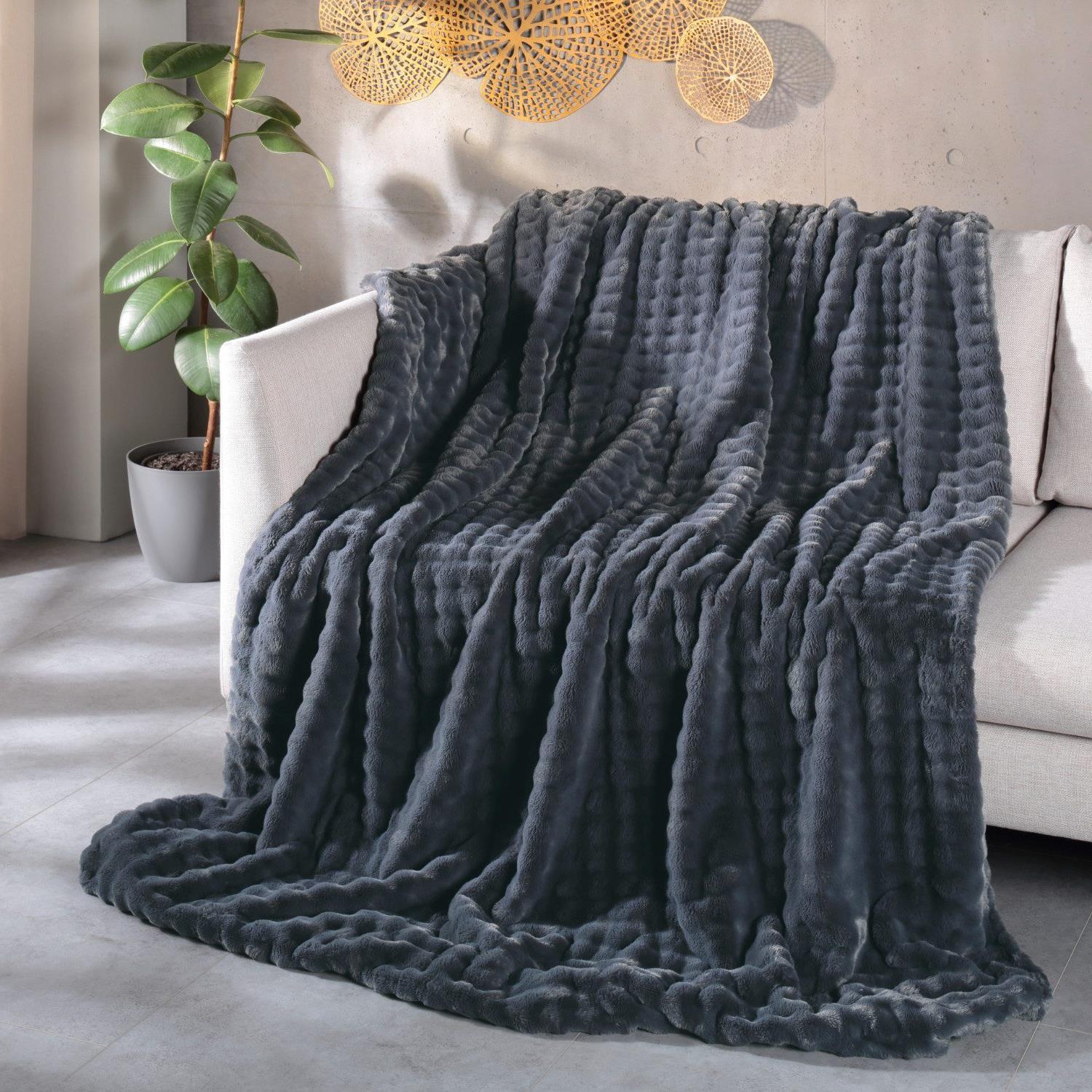 Felldecke kuschelige Wohndecke Webpelz Nerz Optik anthrazit 150x200 – bettenhaus-breuer