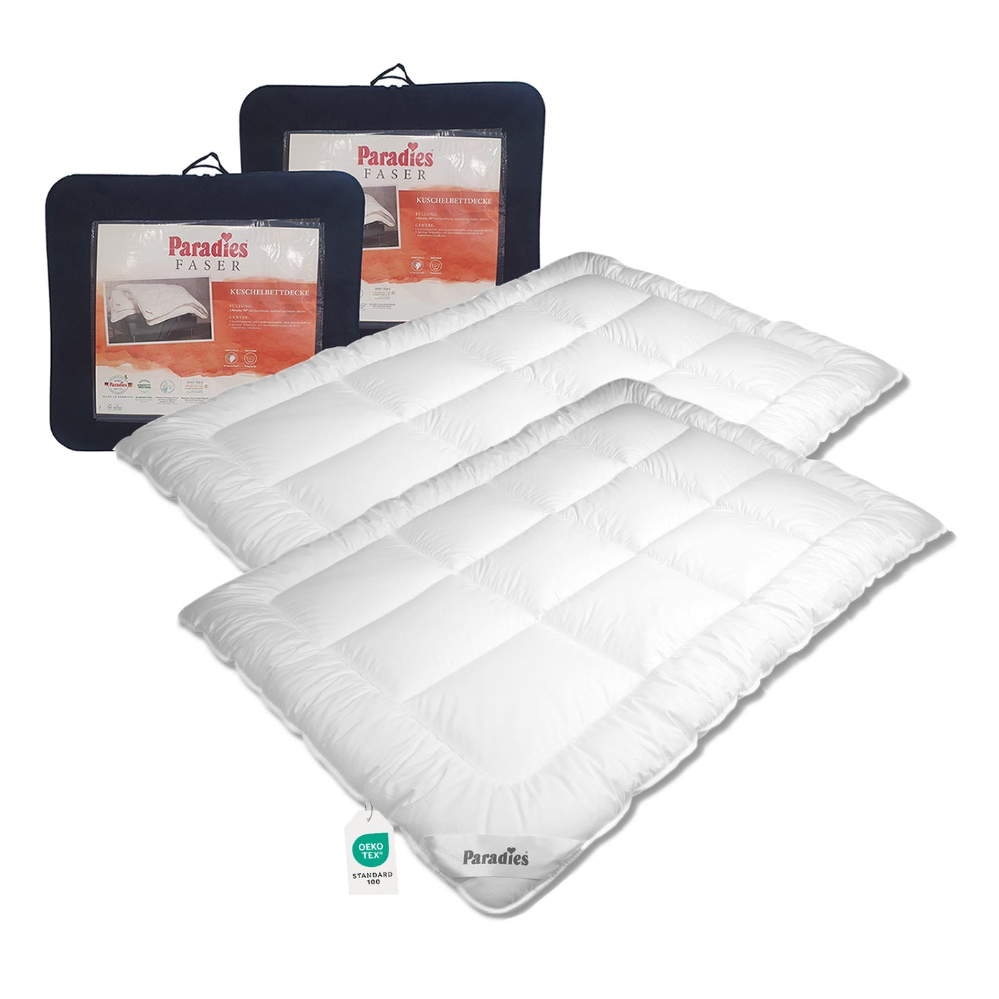 zwei Bettdecken 135x 200 mit zwei Taschen Rautensteppung waermestufe fünf