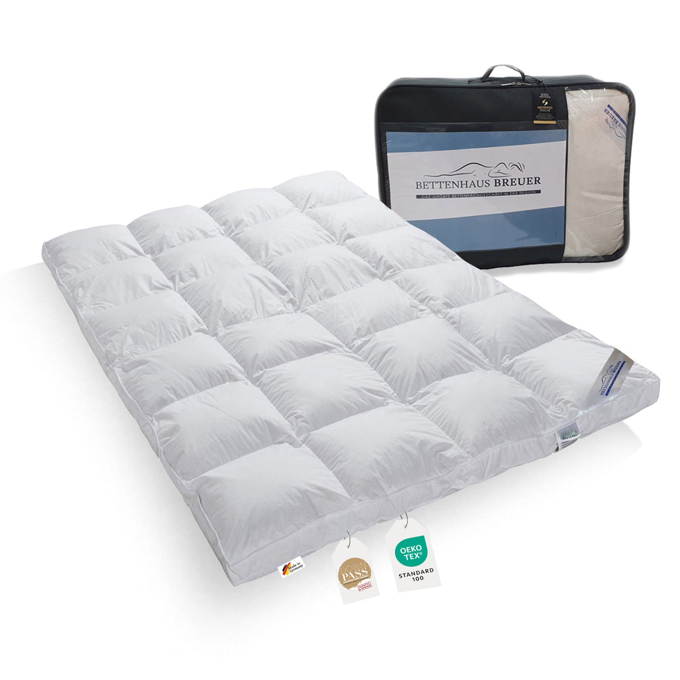 eine Bettdecke 155x220 mit Tasche 4x6 Kassettensteppung warme Daunenfuellung