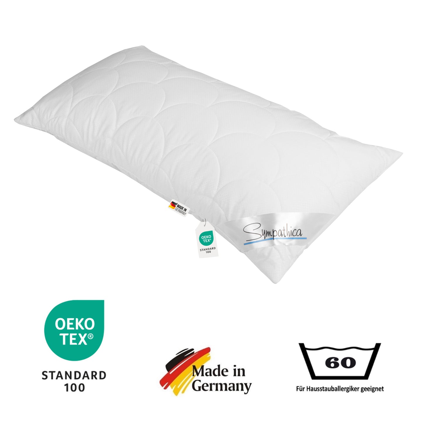 Sympathica Allergiker Kopfkissen atmungsaktive Klimafaser 40x80 60°C