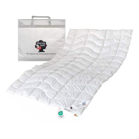 Eine Bettdecke 135x200 mit Tasche gefüült mit Bio Baumwolle als Sommerdecke geeignet mit oekotex Label