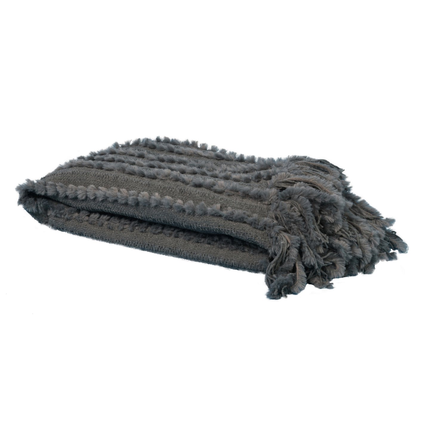 Star Home Wohndecke Strickdecke Zopfmuster Fransen Nala grau 130x170