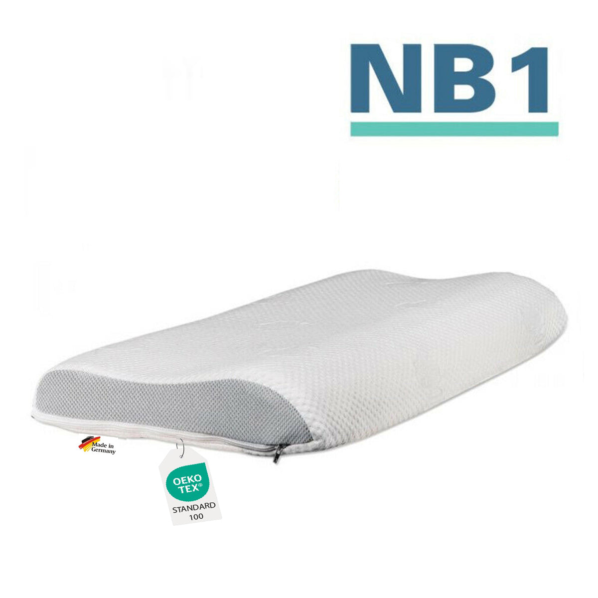 ein orthopaedisches nackenstuetzkissen mit oekotex Label hergestellt von dormabell