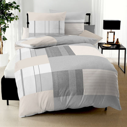 Biber Bettwäsche Straight Kiesel mit geometrischem Muster 135 x 200 cm