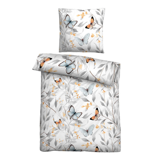 Bettwäsche Biberna Tencel Satin 0474494-001 Schmetterling grau 135x200