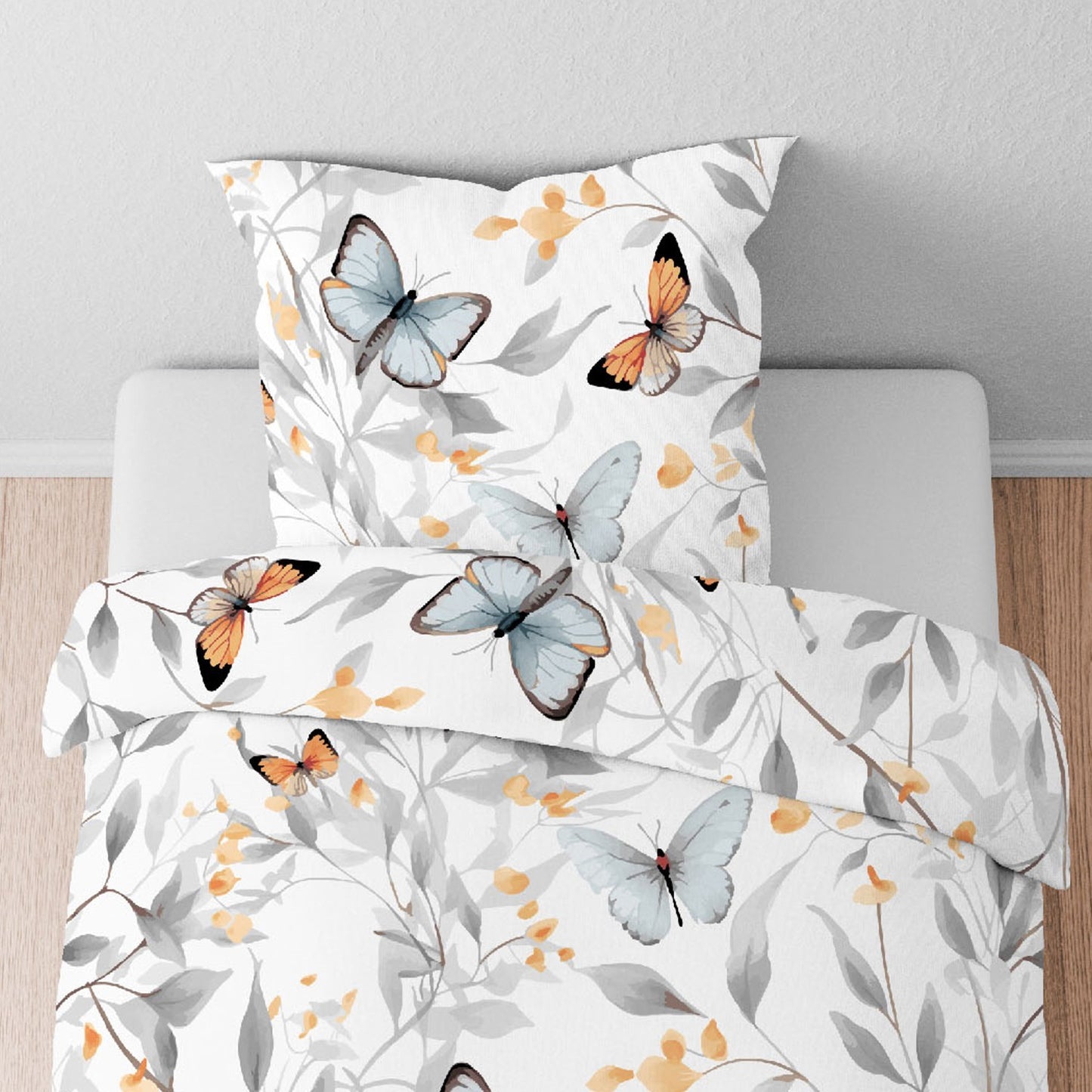 Bettwäsche Biberna Tencel Satin 0474494-001 Schmetterling grau 135x200