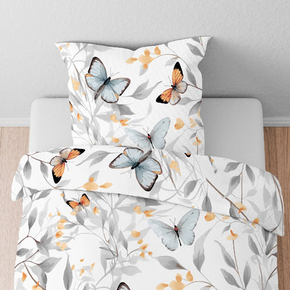 Bettwäsche Biberna Tencel Satin 0474494-001 Schmetterling grau 135x200