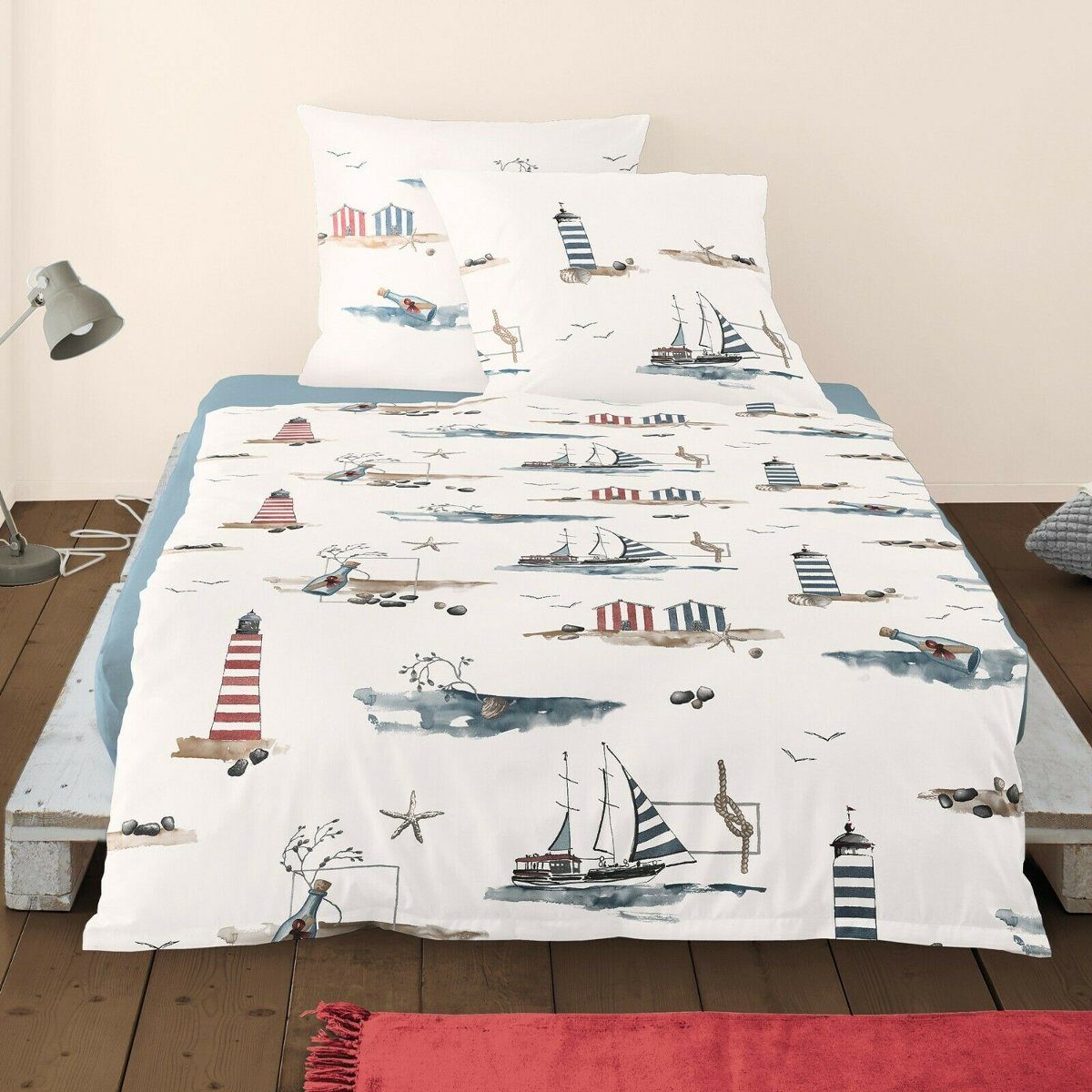 Bettwäsche Irisette Seersucker 8329-90 Leuchtturm maritim 135x200