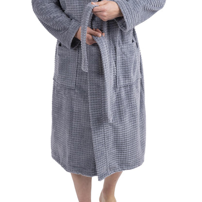 Wewofashion Herren Bademantel Kapuze 1101-2431 Grau Waffeloptik