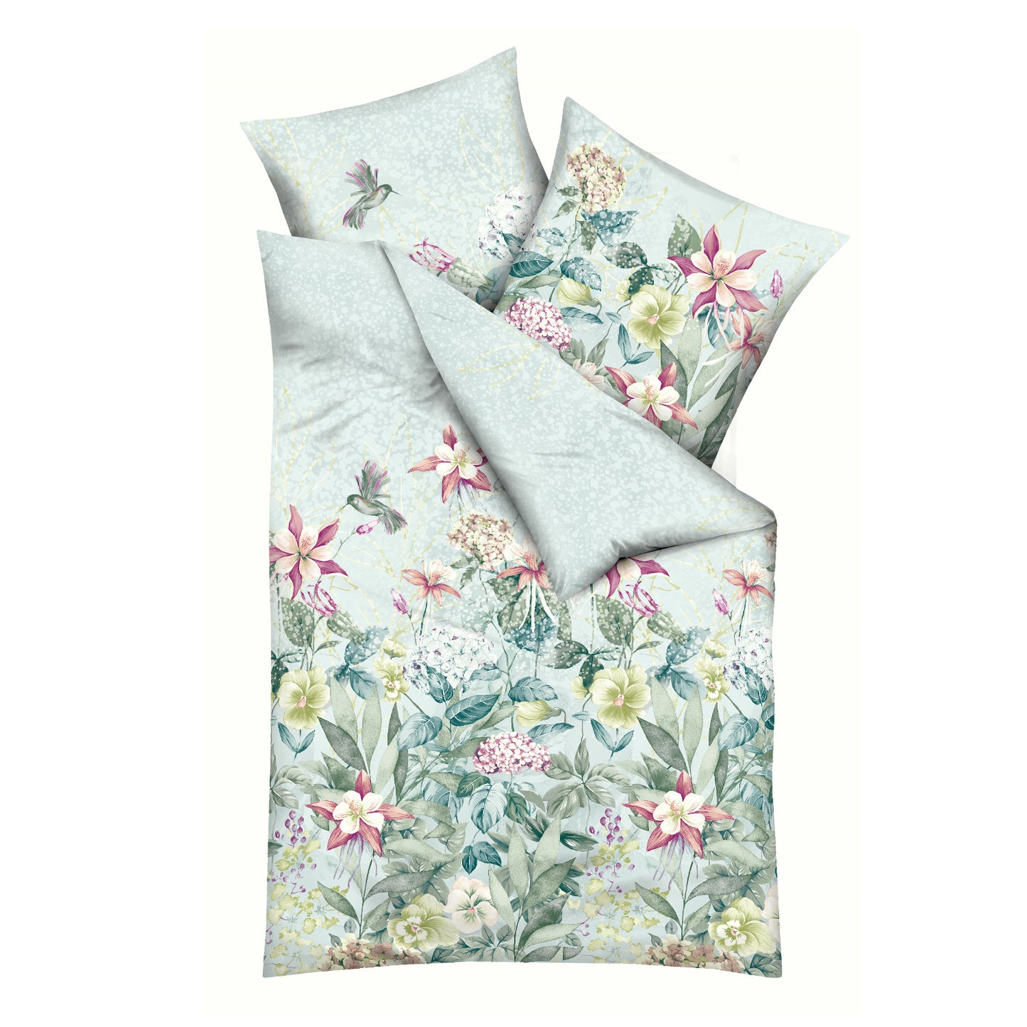 Bettwäsche Mako Satin Ophelia Türkis mit Blumenmuster 135 x 200 cm